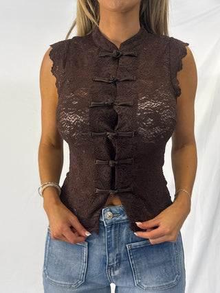 Aura Mesh Top Brown