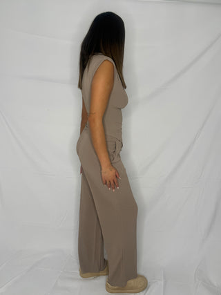 Petal Pleat Ruched Two Piece Set - Taupe