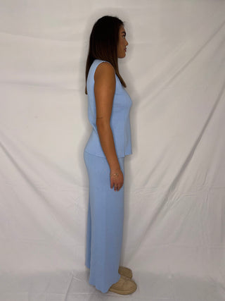 Grace High Neck Knitted Two Piece - Blue