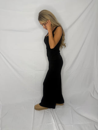 Soft Structure Button Knitted Set - Black