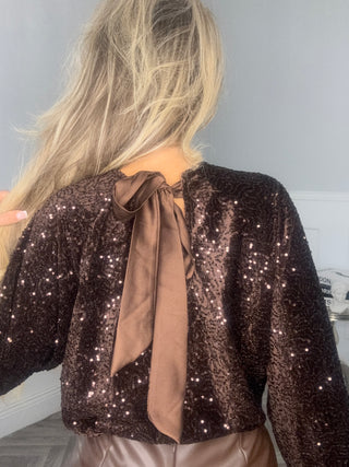 Cocoa Sequin Bow Dress top