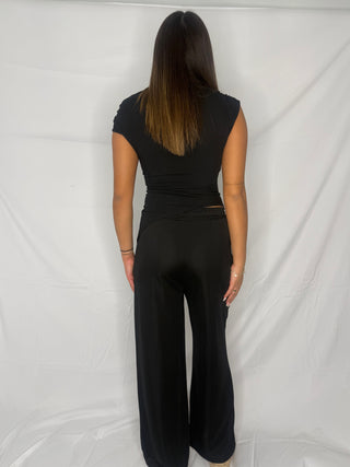 Petal Pleat Ruched Two Piece Set - Black