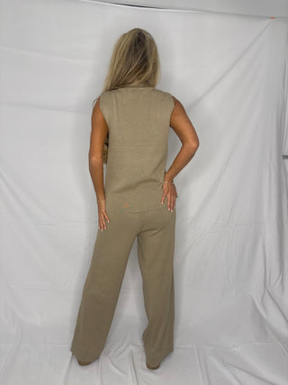 Grace High Neck Knitted Two Piece - Taupe
