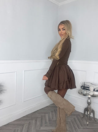 Premium Puffball Dress (Brown)
