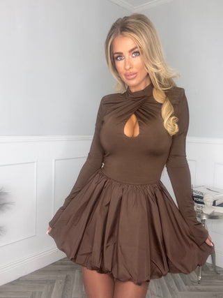 Premium Puffball Dress (Brown)