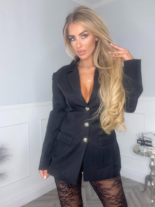 Black Luxe Blazer with Gold Buttons