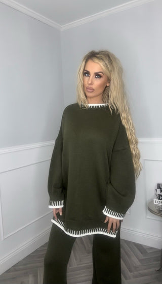 Angel stitch loungewear - Khaki / White Stitch