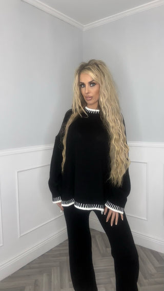 Angel stitch loungewear - Black / White Stitch