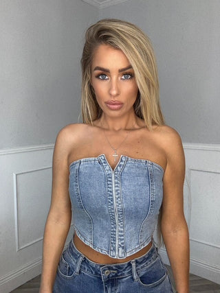 Cropped denim riviera corset