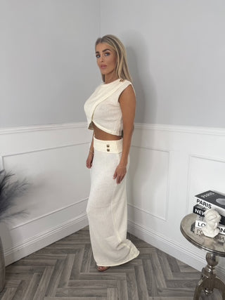 Luxe serene knit crop & maxi skirt (cream)
