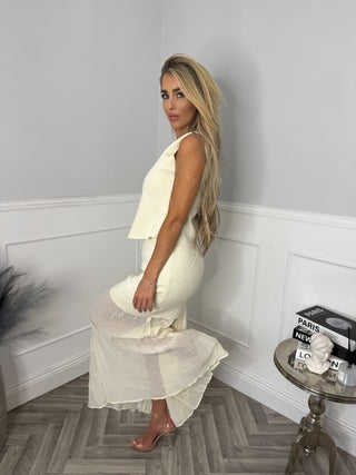Dusk & Dream knit waistcoat & maxi skirt set (Cream)