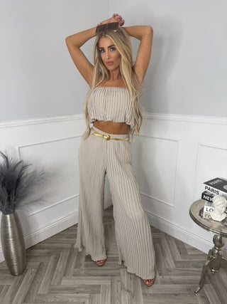 Grace pleated trousers set (taupe)
