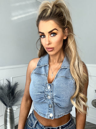 The denim dahlia waistcoat