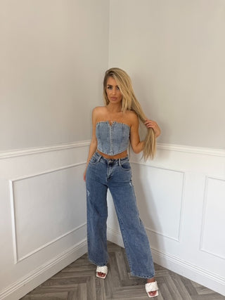 Cropped denim riviera corset