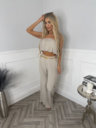 Grace pleated trousers set (taupe)
